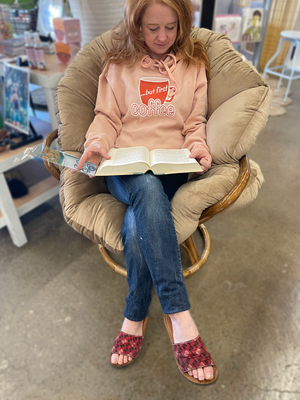 But First Coffee - Cropped Sweatshirt - Peach