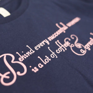 Behind Every Successful Woman Long Sleeve Navy Blue T-Shirt - With Pink