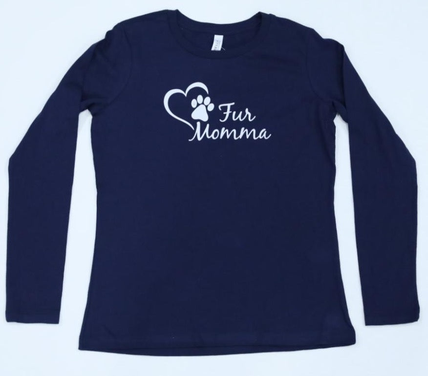 Fur Momma Navy Blue Long Sleeve T-Shirt