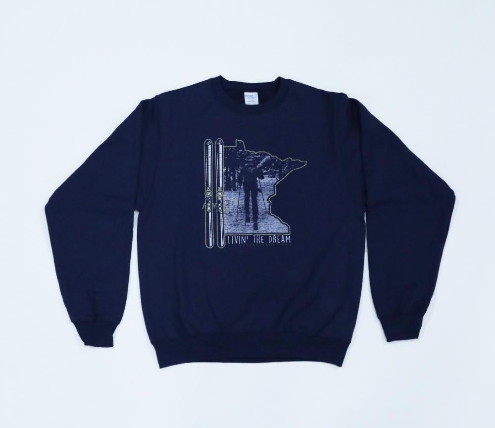 Livin' The Dream MN - Cross Country Skiing Navy Blue Crewneck Sweatshirt