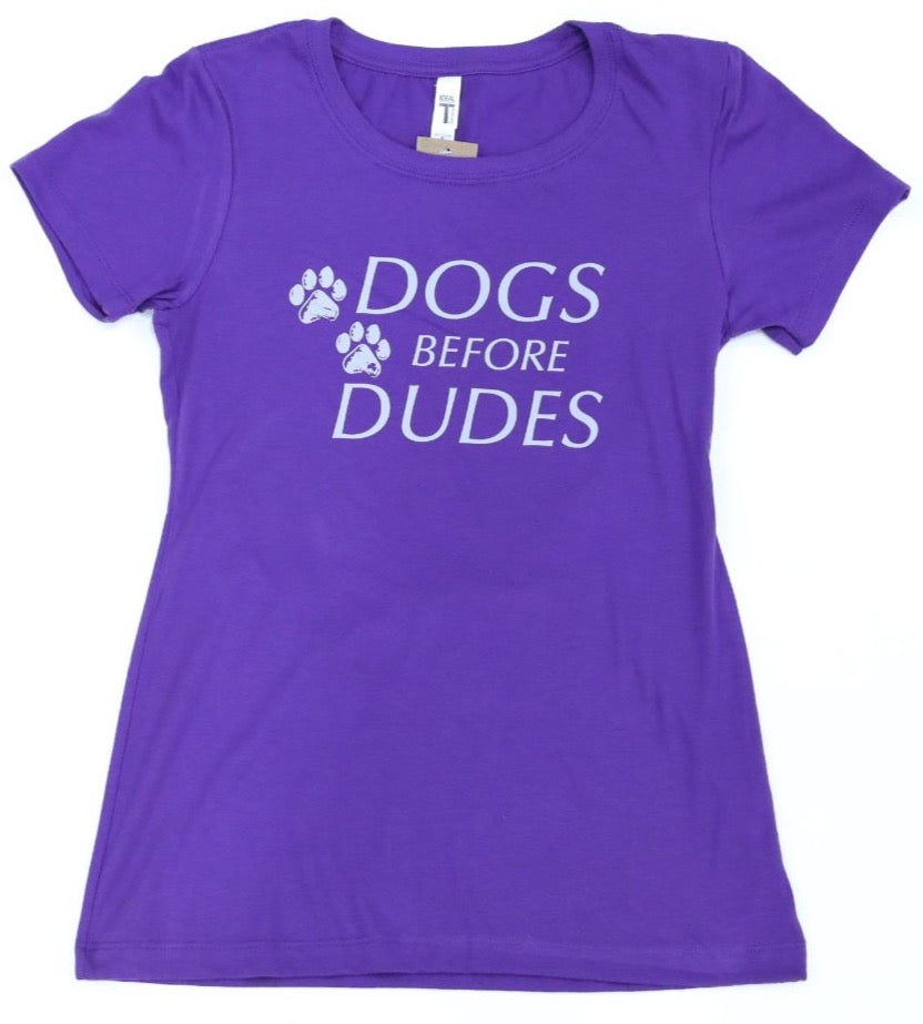 Dogs Before Dudes Ladies Purple Short Sleeve T-Shirt