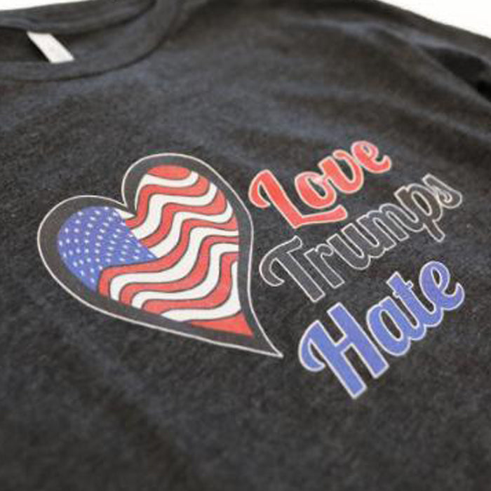 Love Trumps Hate Ladies Dark Gray Long Sleeve T-Shirt