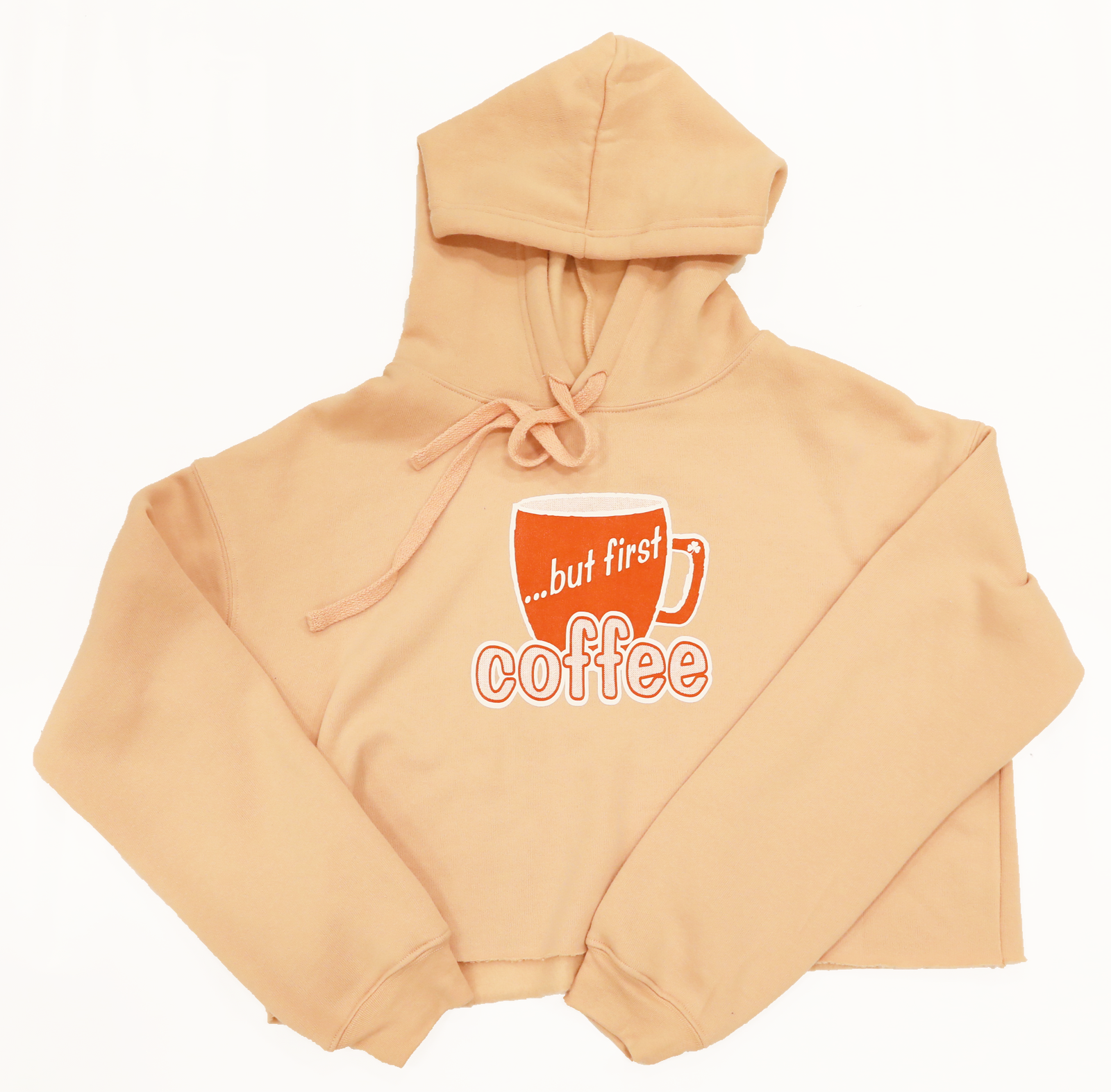 But First Coffee - Cropped Sweatshirt - Peach