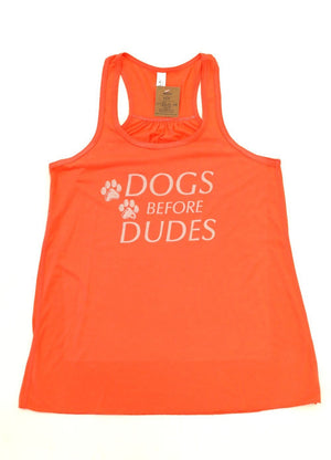 Dogs Before Dudes Flowy Tank in Sunset Orange