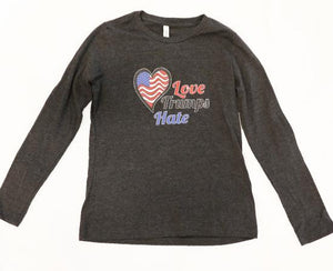 Love Trumps Hate Ladies Dark Gray Long Sleeve T-Shirt