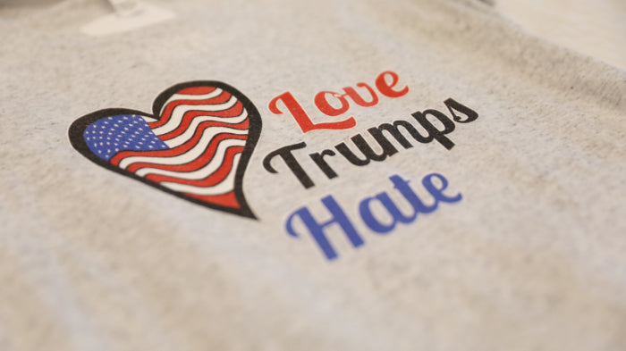 Love Trumps Hate Light Heather Gray Ladies T-Shirt