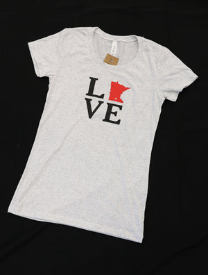 Love MN Heather Gray Ladies Slim Cut T-Shirt