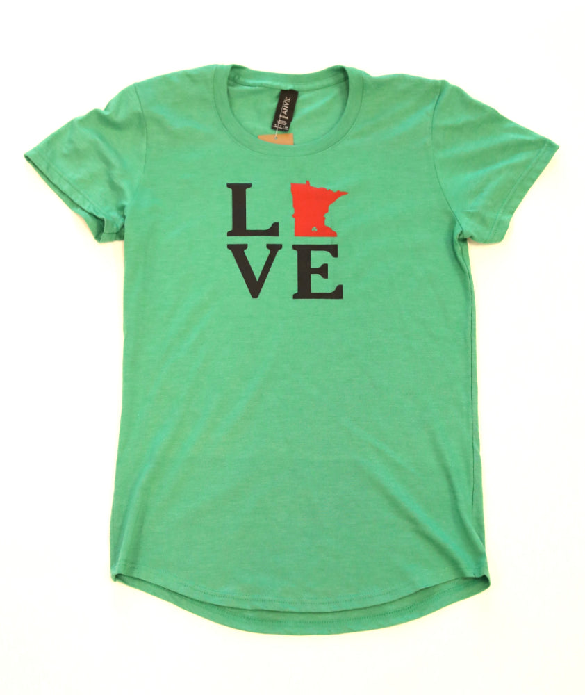 Love MN Green Ladies Cut Short Sleeve T-Shirt