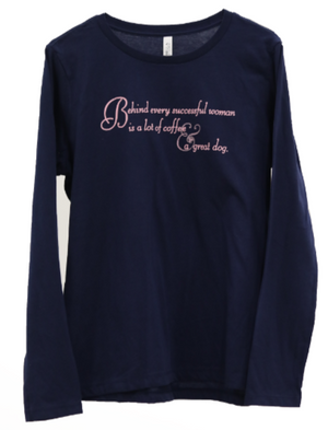 Behind Every Successful Woman Long Sleeve Navy Blue T-Shirt - With Pink