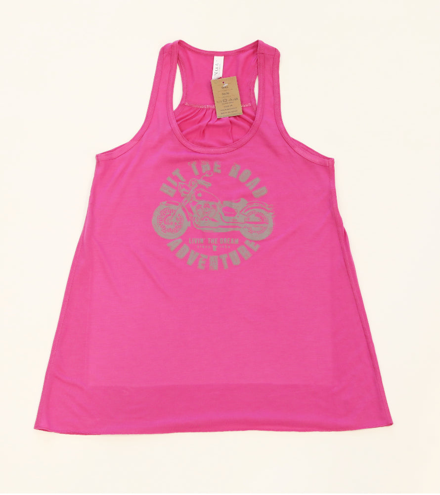 Livin' The Dream MN - Motorcycle - Raspberry Pink Flowy Ladies Tank Top