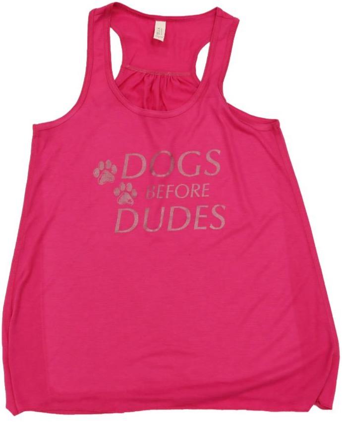 Dogs Before Dudes Flowy Tank in Fuchsia