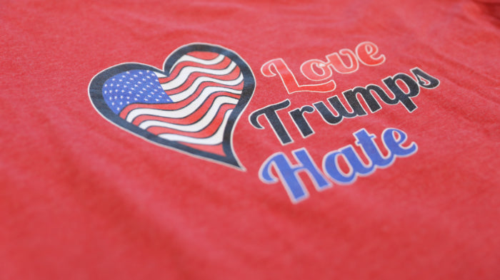 Love Trumps Hate Red Ladies Slim Cut T-Shirt