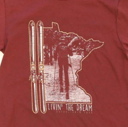 Livin' The Dream MN Cross Country Skiing - Long Sleeve T-Shirt - Burgandy